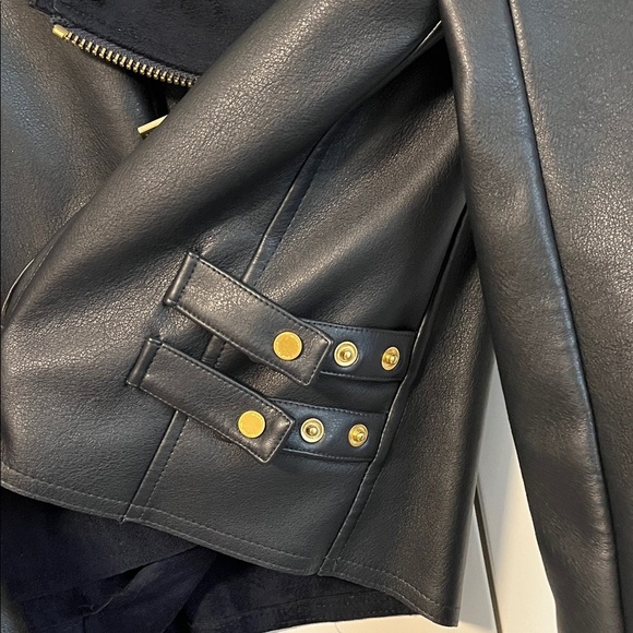 MICHAEL Michael Kors NWOT Navy Moto Jacket Gold Button, Size M - Picture 5 of 11